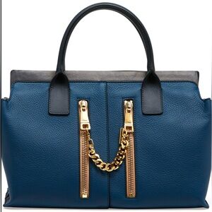 Chloe Cate Calfskin Grained Leather Medium Satchel Bag, Blue